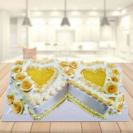 Double Heart Pineapple Cake, Heart shape cake online delivery