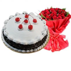 Cake with Red Rose Bunch, Cake with flowers, Valentines day gifts