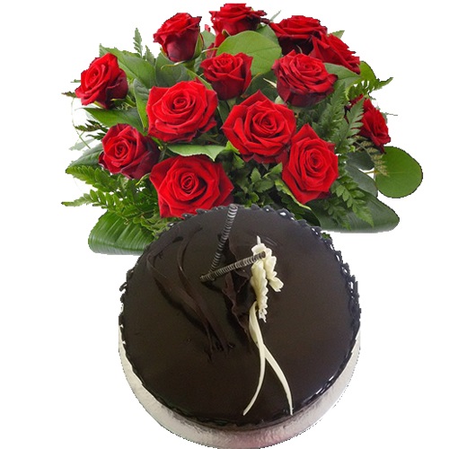 1 Kg Chocolate Cake with 20 Red Roses