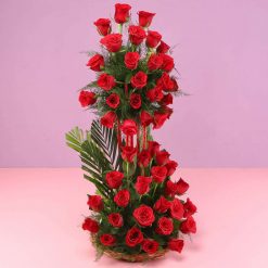 50 Red roses basket arrangement