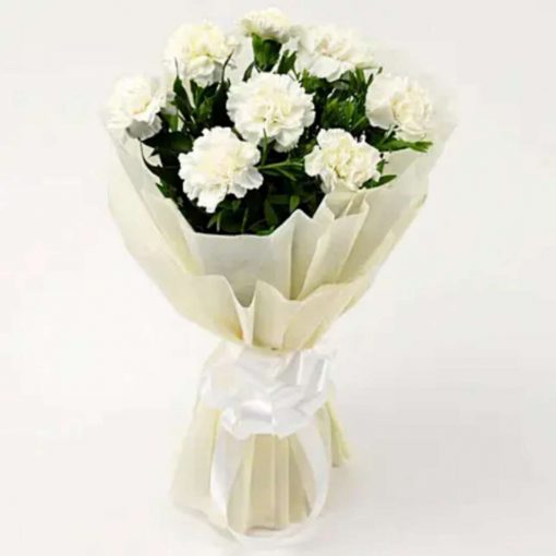 8 White Carnations Bouquet- Small