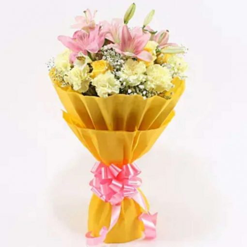 Beautiful Yellow & Pink Flowers Bouquet