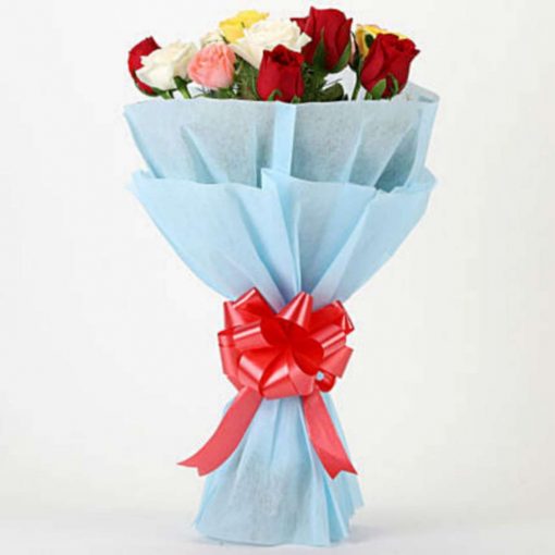 Colourful 12 Mixed Roses Bouquet