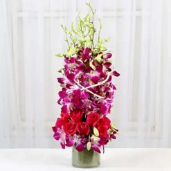 Roses And Orchids Vase Arrangement