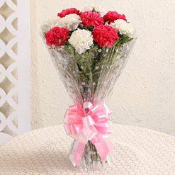 10 Graceful Pink & White Carnations Bouquet