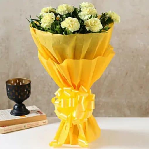 8 Yellow Carnations Bouquet
