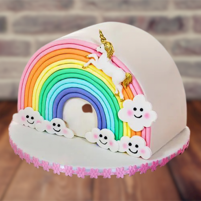 Rainbow Unicorn Half Year Birthday Half Cake Yummy Cake
