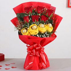 Red Roses Bouquet & Ferrero Rocher Chocolates