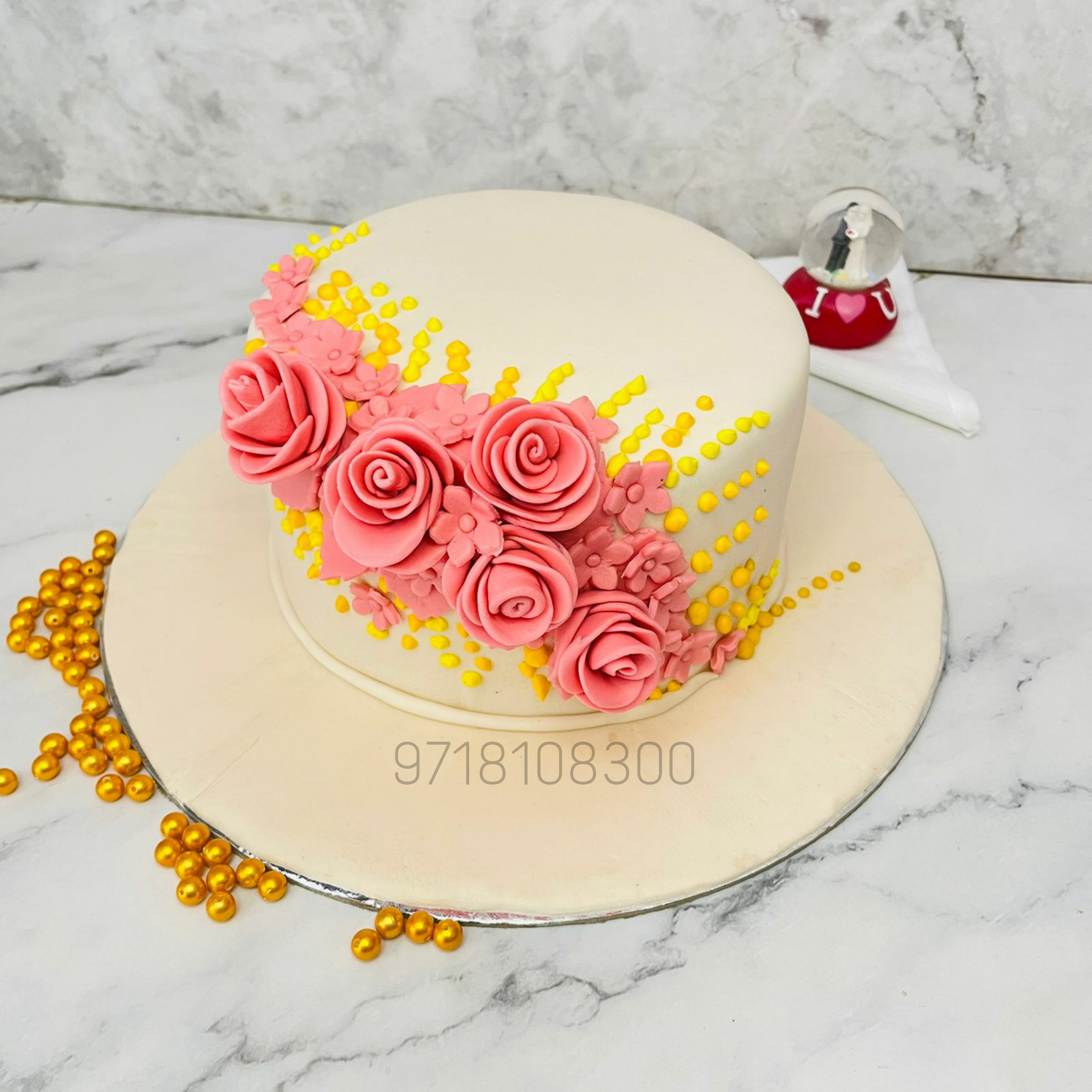 Pink and White Marble Flower 30th Birthday Cake | Baked by Nataleen