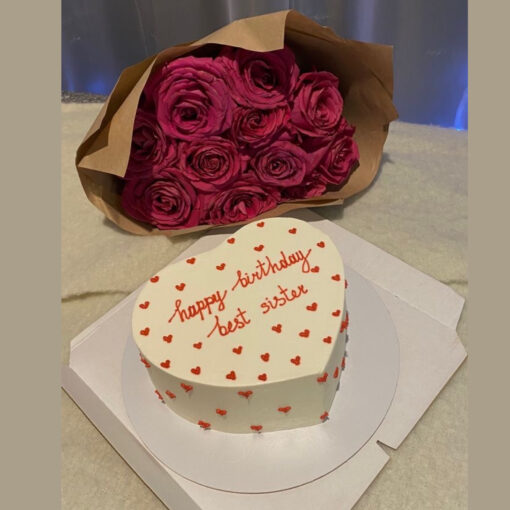 Cake with 10 Roses Bouquet