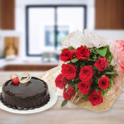 Chocolate Truffle Cake with 10 Red Roses