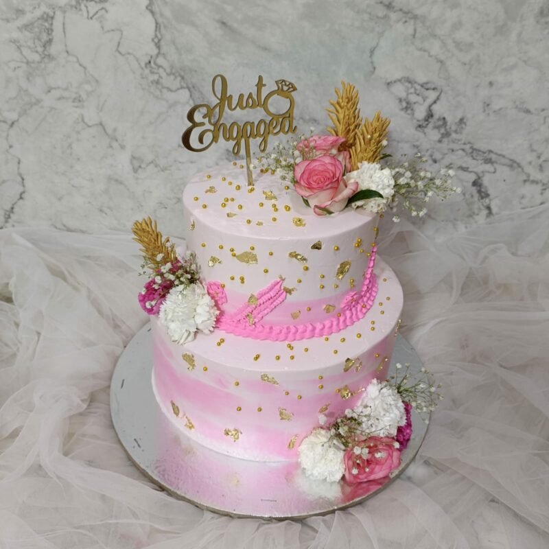 Pink marble engagement cake
